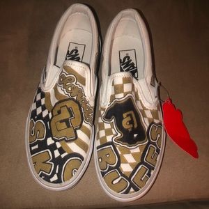 Hand Painted CU Boulder White Vans